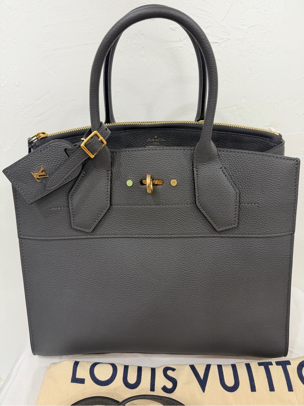 Louis Vuitton dark grey Leather Satchel city steamer xl with Gold Hardware - Picture 4 of 11